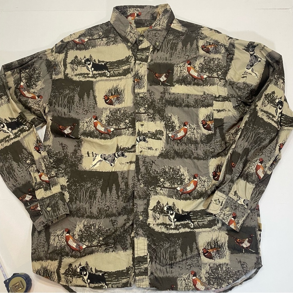 Field Tested Shirt Men’s Size L. Green Hunting Dog Bird Print Outdoor Life. Used
